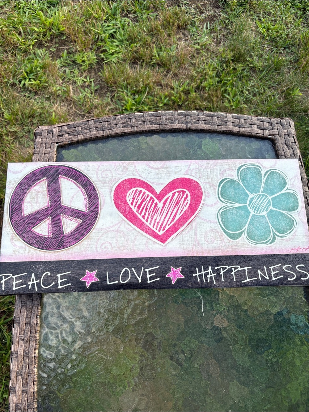 Peace Love Happiness Wall Art Sign in Pink & Teal